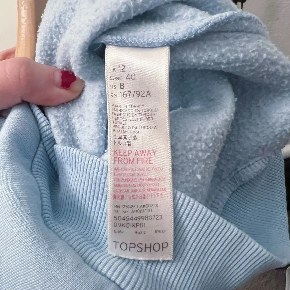 Topshop Men's Light Blue Hoodie Sweatshirt Size 8